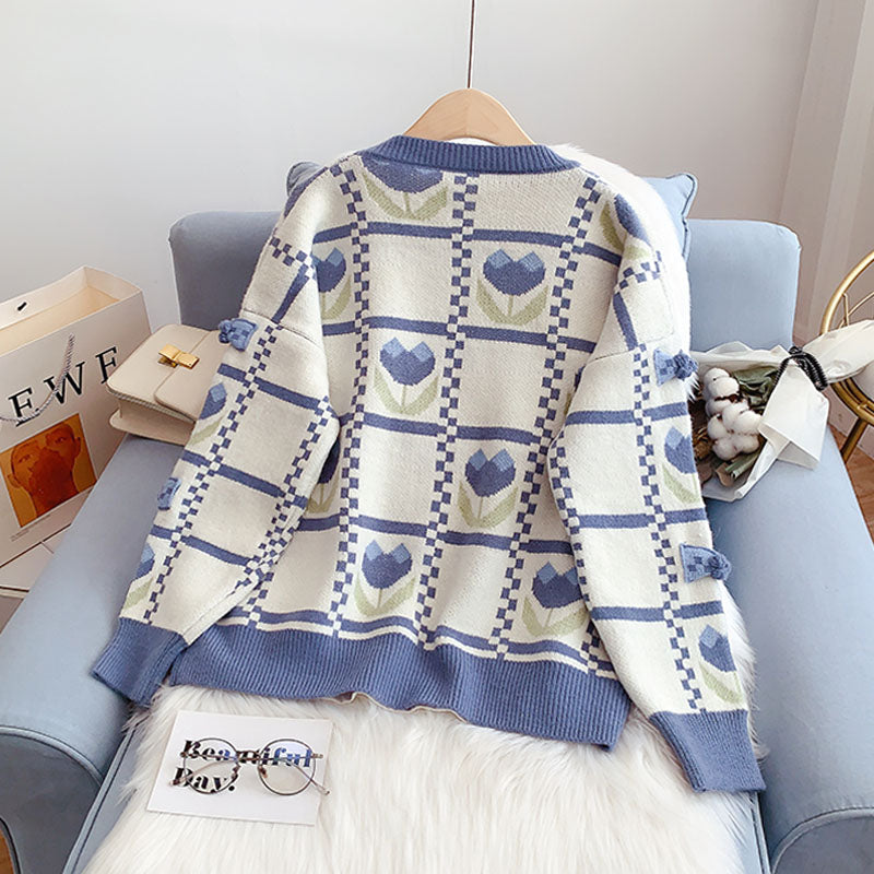Pull bleu lait doux nouveau manteau tricoté 5067