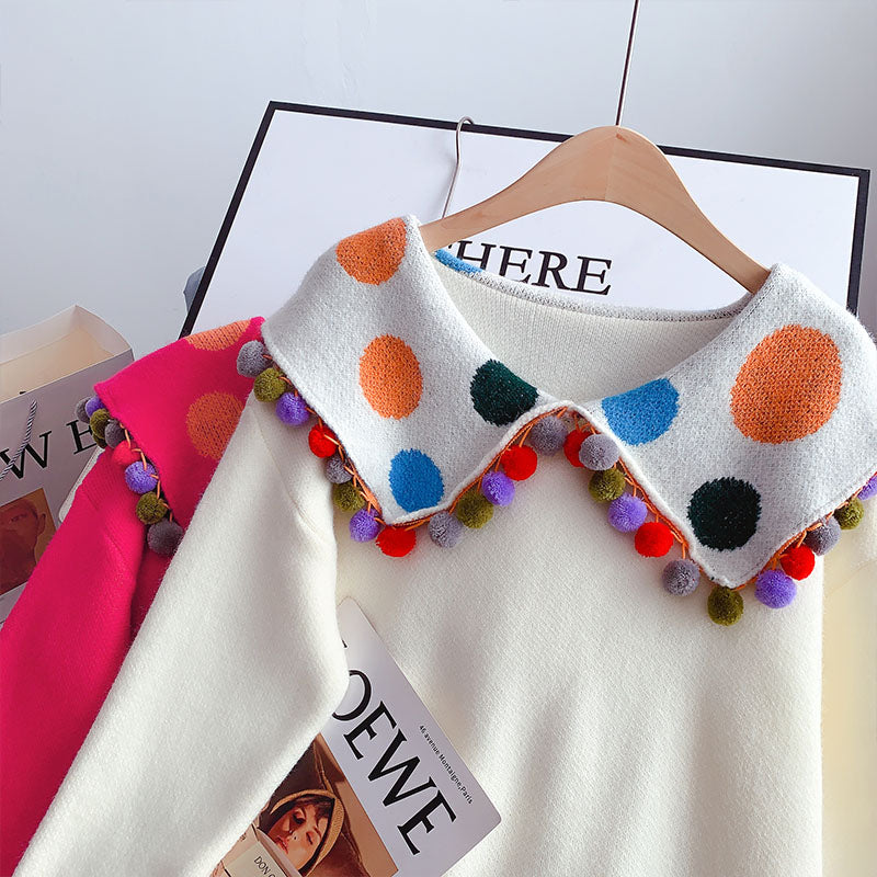 Pull boule de couleur à gros revers, pull vieillissant, haut 4951