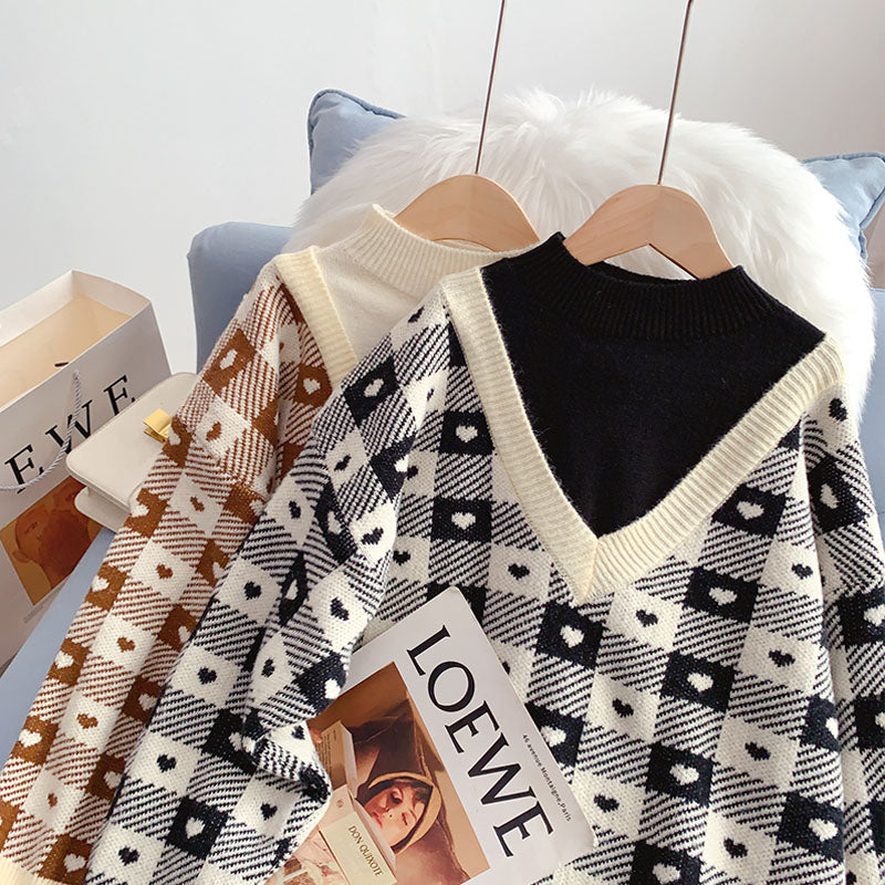 Pull à col roulé mi-long, faux pull deux pièces, haut 4964