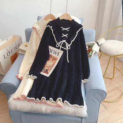 Gestricktes Kleid aus gealterter Wolle im ausländischen Stil 5097
