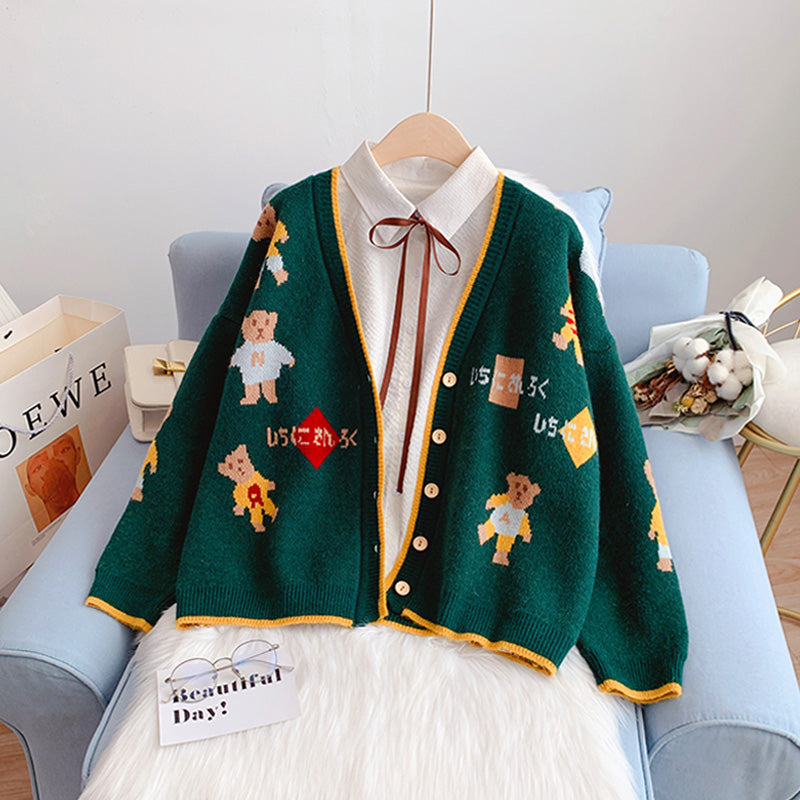 Petit pull ours cardigan veste en tricot col V 5064