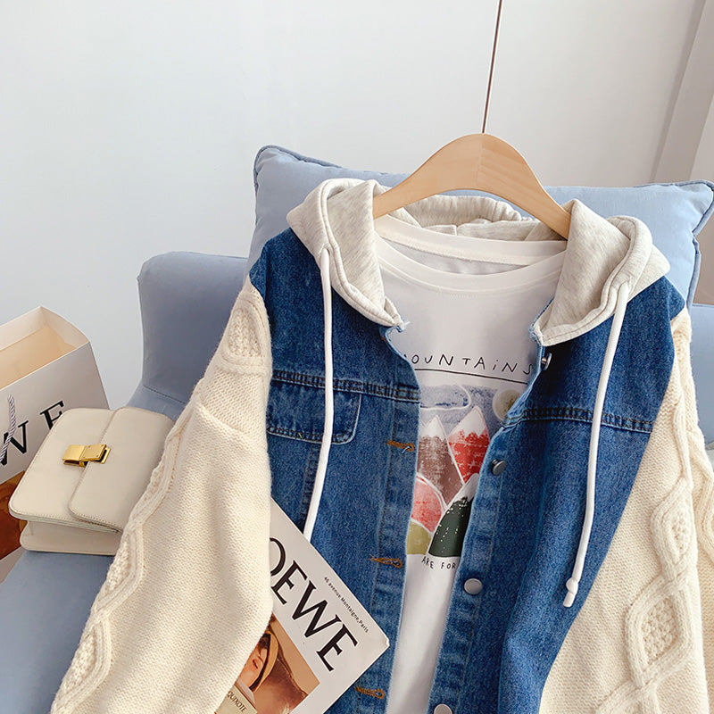 Cardigan tricoté polyvalent en denim avec manteau épissé 4965
