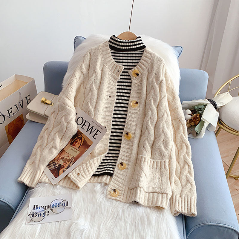 Manteau pull torsadé rétro Top coréen 5036