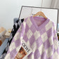 Pull à carreaux en velours imitation vison doux et paresseux 5006