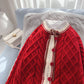 Pull torsadé rouge vintage veste tricotée coréenne 5021