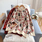 Pull tricoté jacquard rouge vintage de Noël 4956