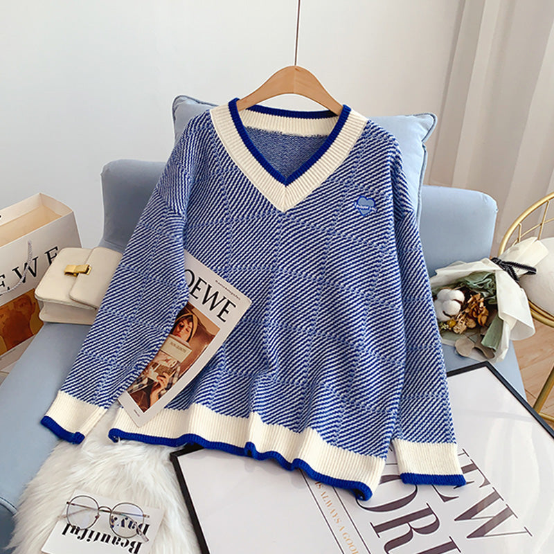 Pull chic en laine douce à col en V 4998