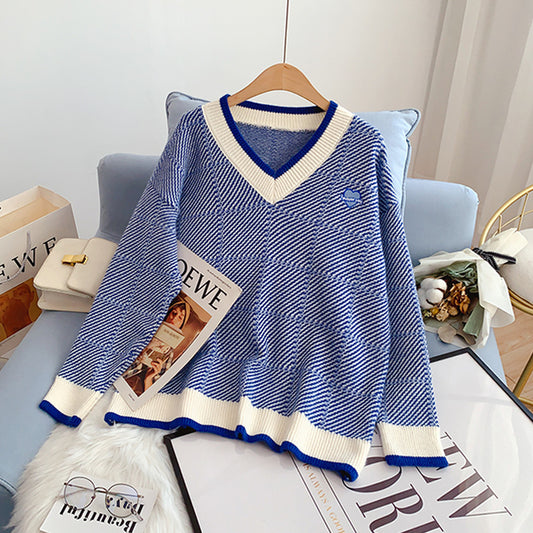 Pull chic en laine douce à col en V 4998