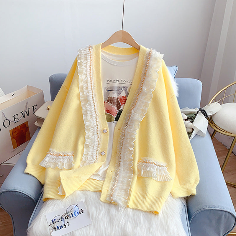 Manteau en tricot doux au design ample et au sens minoritaire 5060