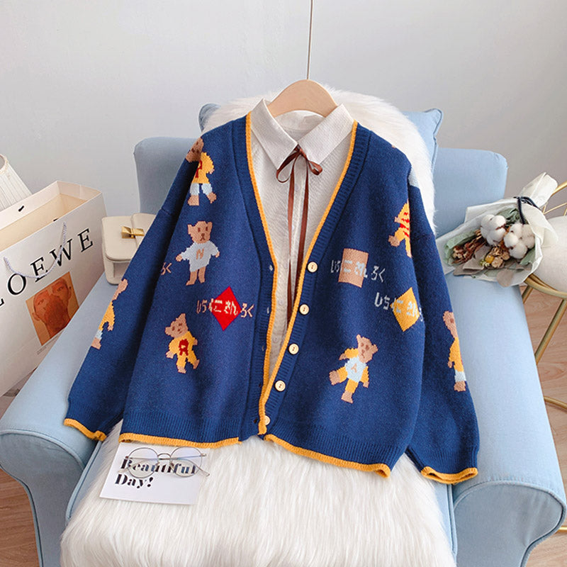 Petit pull ours cardigan veste en tricot col V 5064