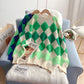 Pull floqué paresseux japonais à motif losange 4994