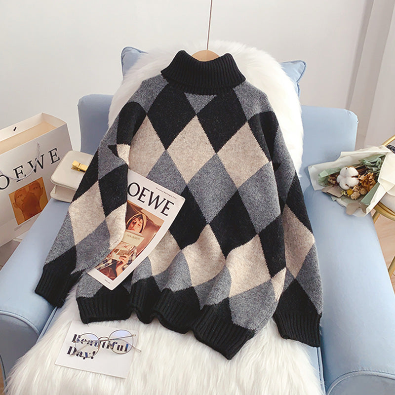 Le pull à col montant vintage Lingge est paresseux à porter à l'extérieur 5047