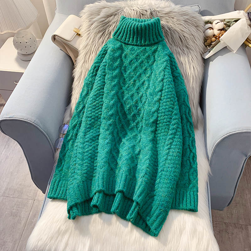 Pull col montant torsadé en laine grossière 5089