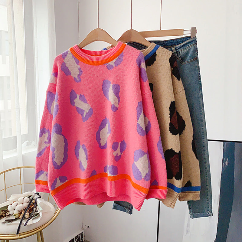 Pull léopard mode femme pull ample 5086