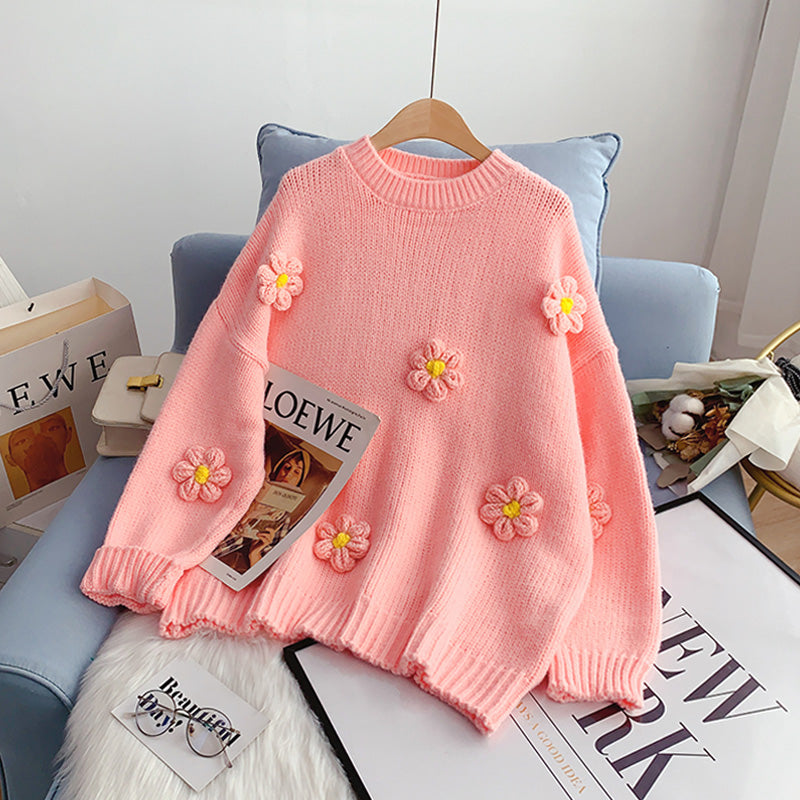 Design de niche avec un joli pull à fleurs tridimensionnelles japonais 5081