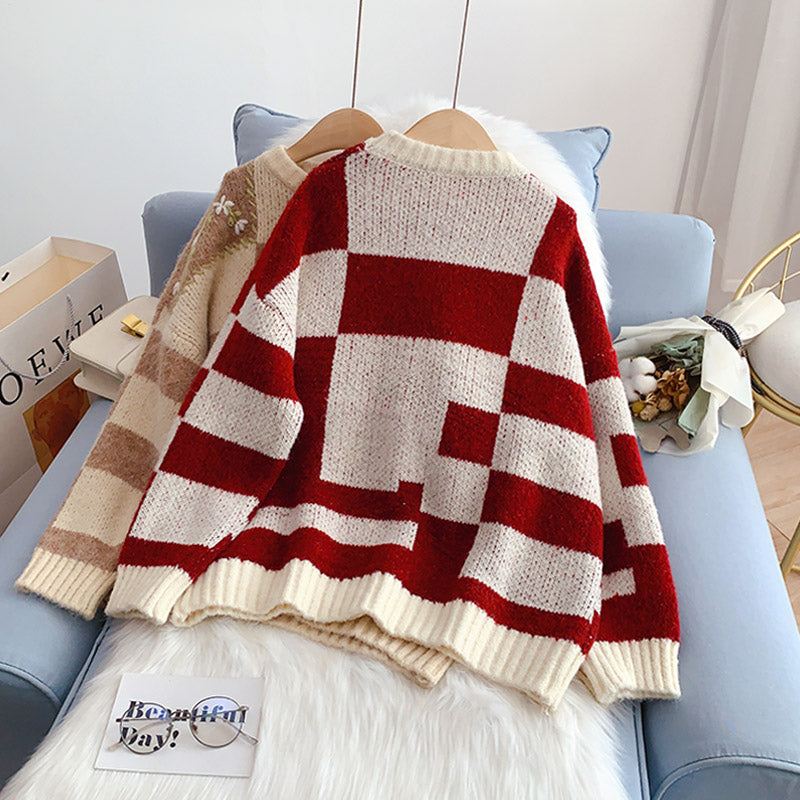 Pull brodé de Noël pour femme, pull japonais 4976