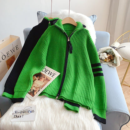 Cardigan à col montant et fermeture éclair pour femme au design paresseux 4953