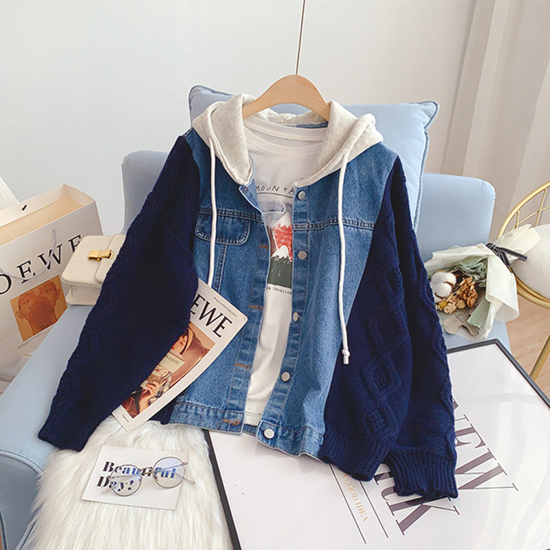 Cardigan tricoté polyvalent en denim avec manteau épissé 4965