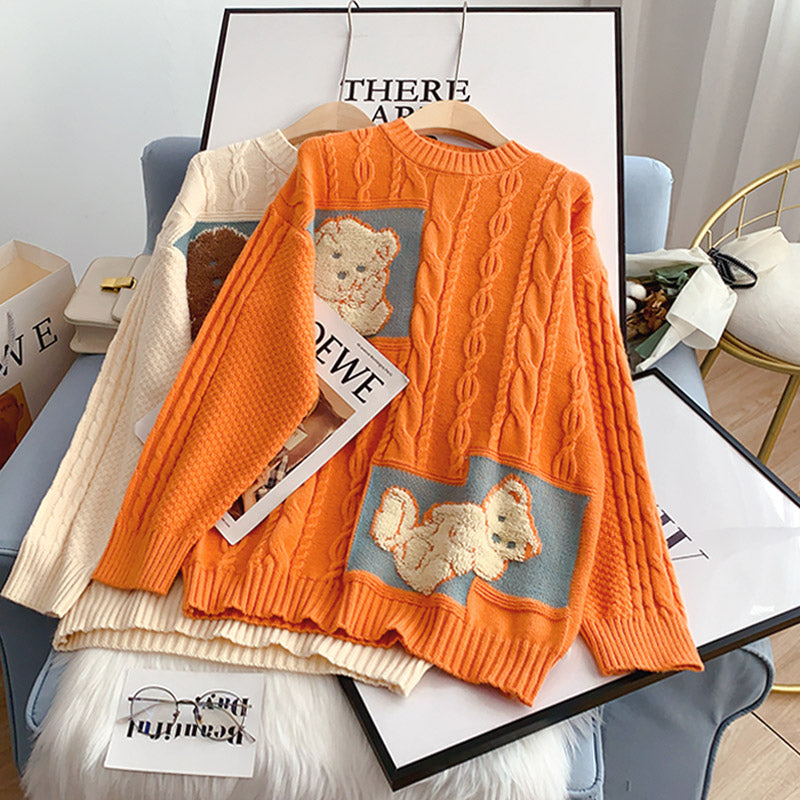 Pull petit ours femme Pull en maille torsadée 5016