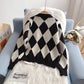Cardigan tricoté à col en V et motif diamant vintage 5046