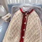 Pull torsadé rouge vintage veste tricotée coréenne 5021