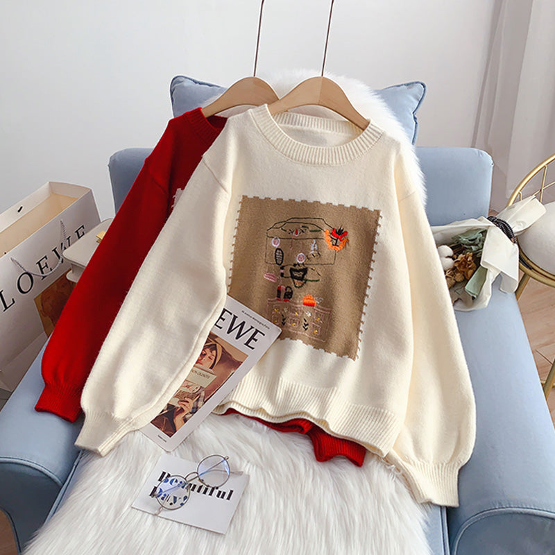 Pull de Noël rouge pour femme Pullover 5009