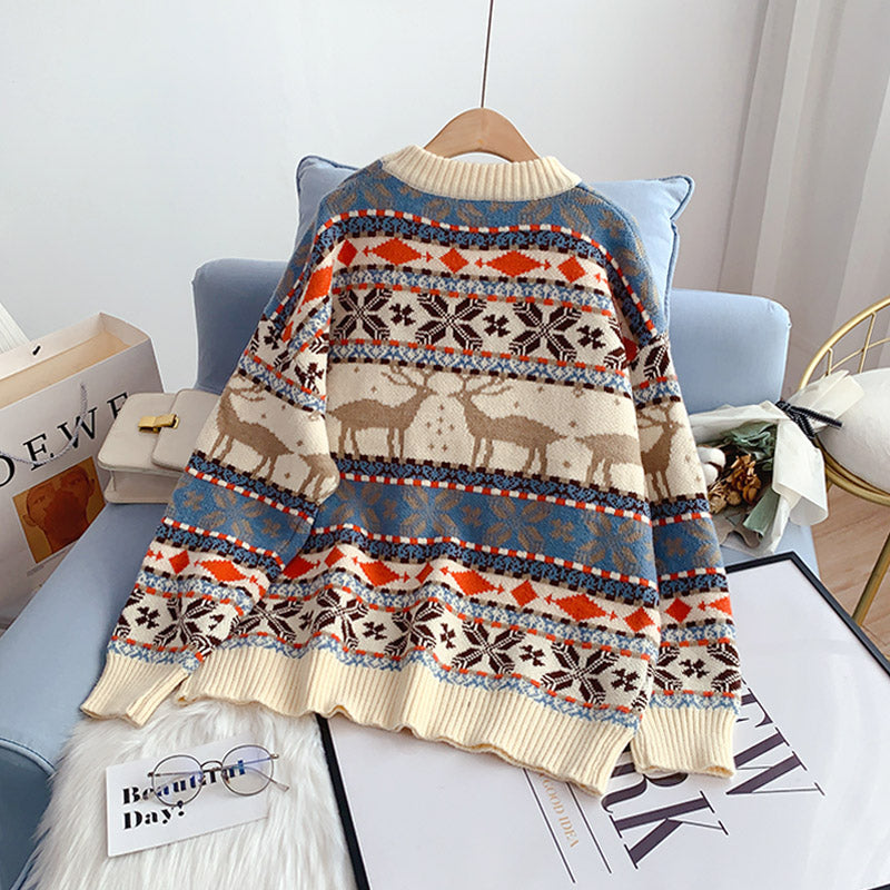 Pull de Noël vintage Lingge motif élan pour femme 4980