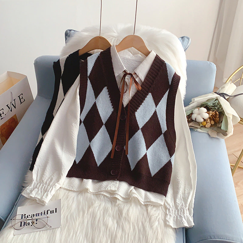 Gilet tricoté superposé vintage Lingge 5026