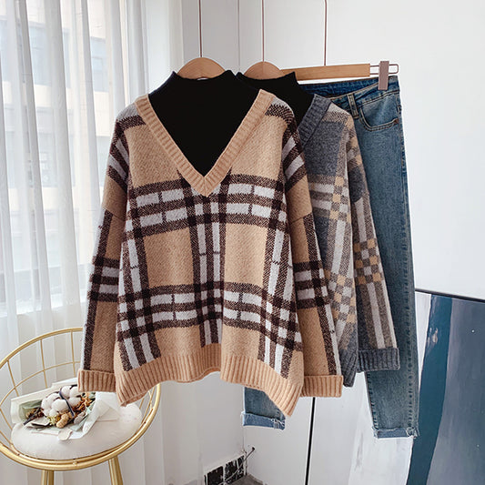 Pull col montant à carreaux vintage 5033