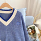 Pull chic en laine douce à col en V 4998