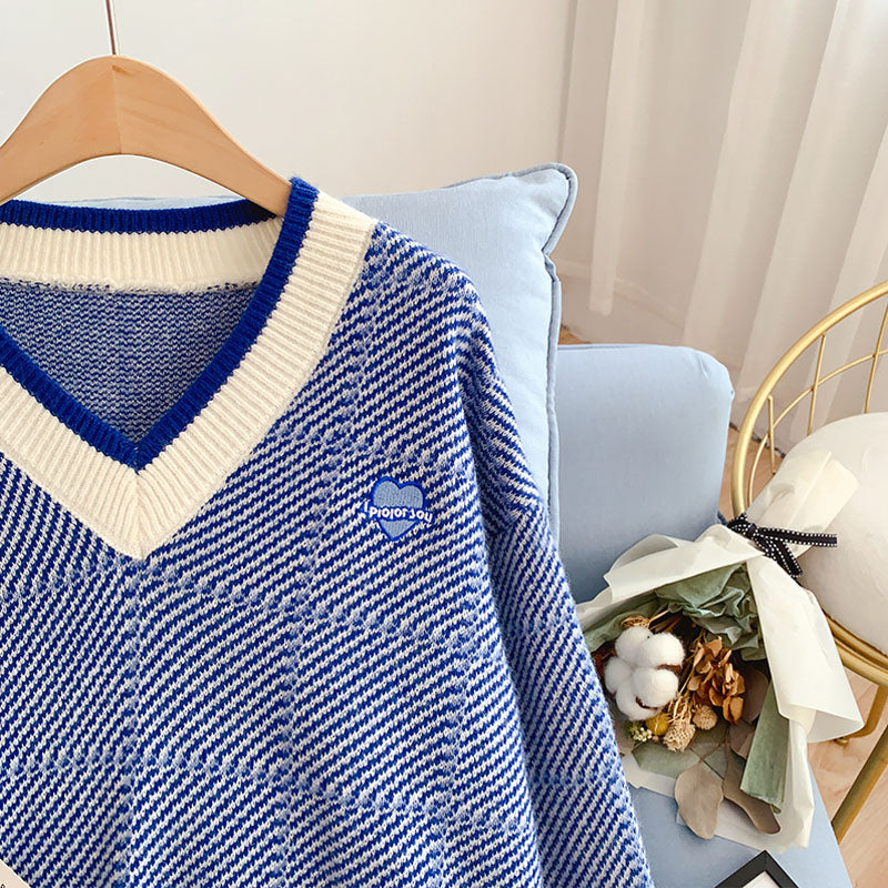 Pull chic en laine douce à col en V 4998