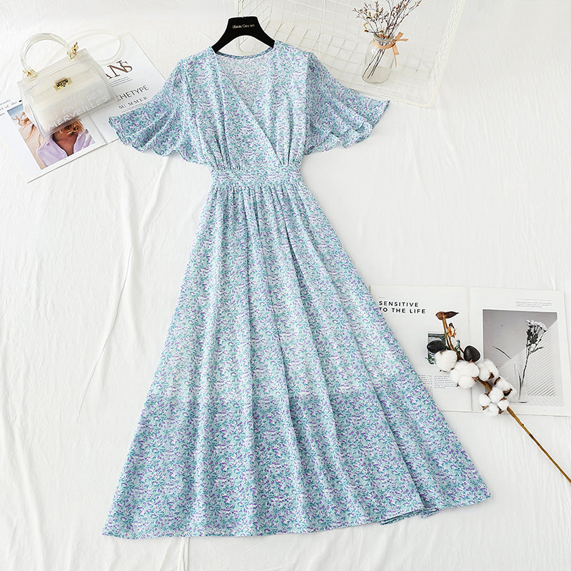 Nouvelle jupe longue en mousseline de soie française Tea Break Jupe trapèze slim à taille en V 4889