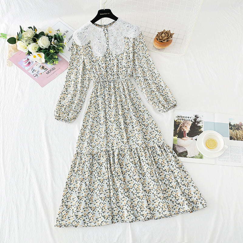 Blütenblatt-Kragen Blumenkleid Damen Super Xiansen Chiffon 4850