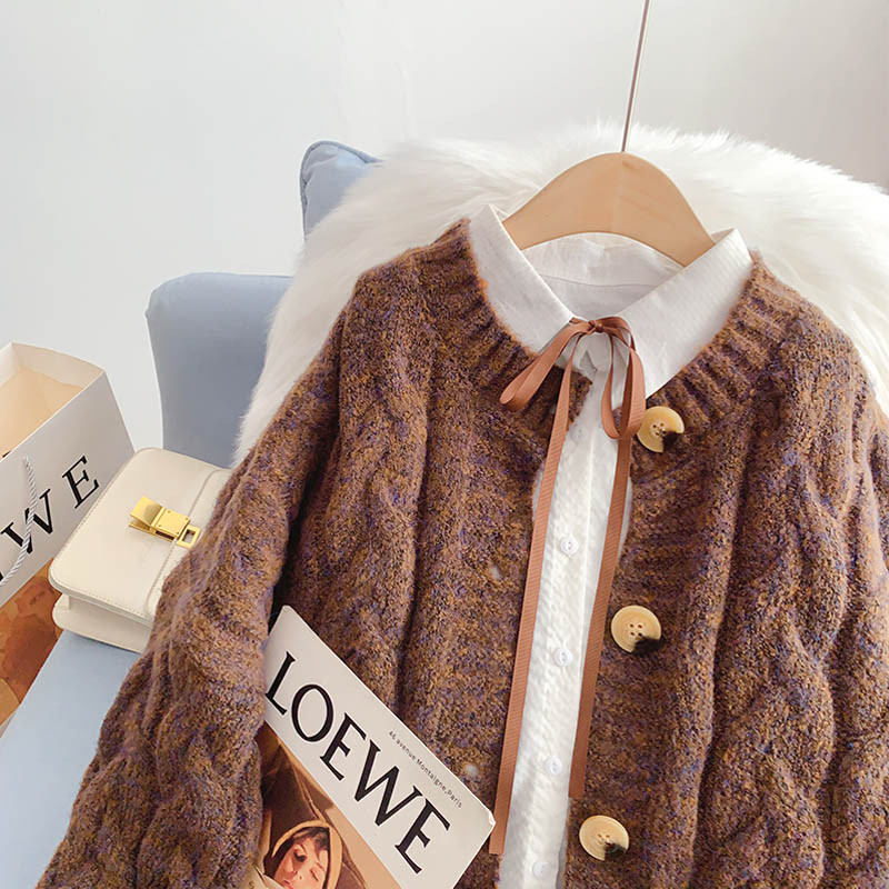 Manteau pull torsadé rétro Top coréen 5036