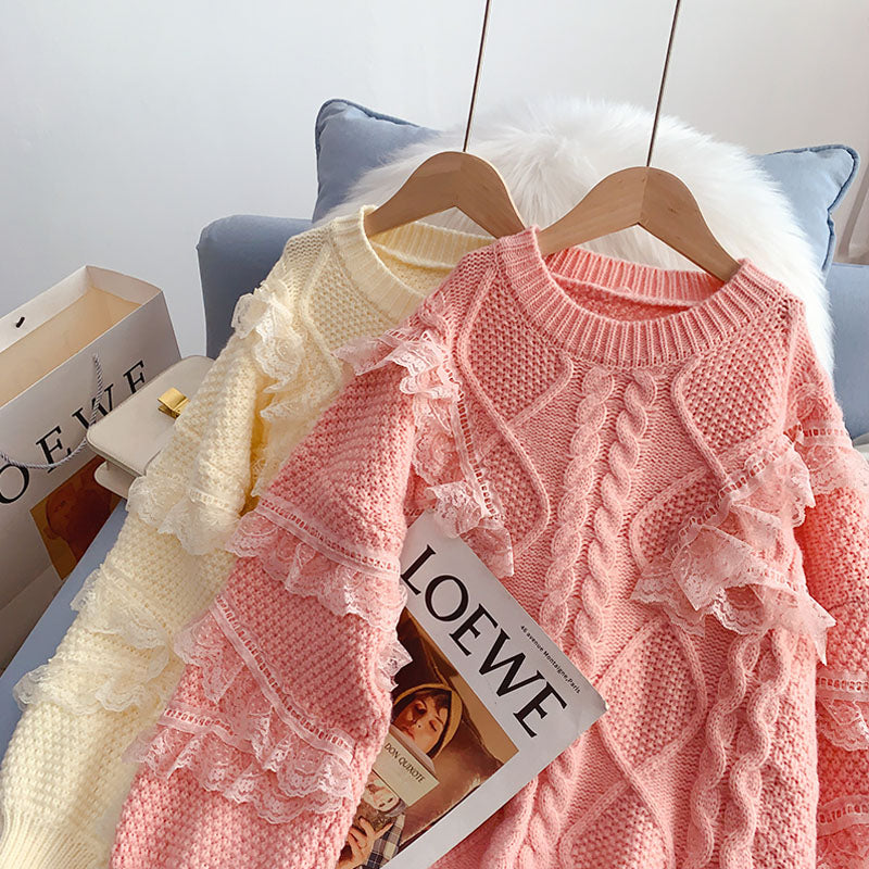 Pull de niche avec coutures en dentelle et design en dentelle 5023