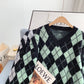 Pull à carreaux en velours imitation vison doux et paresseux 5006