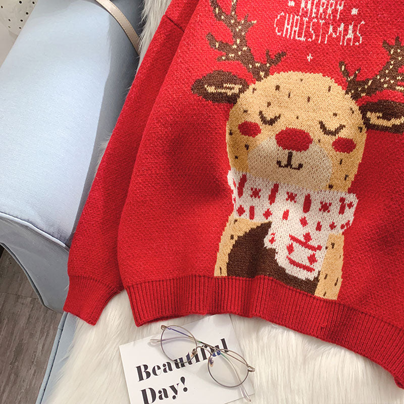 Pull de Noël en forme d'élan pour femme, haut épais 4919