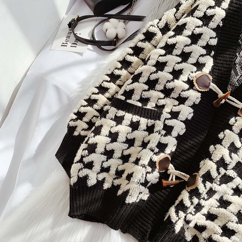 Pull-over à boucle en corne de bœuf et treillis mille oiseaux pour femme 4925