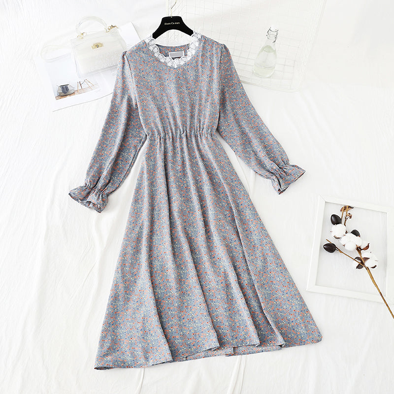Koreanisch geschnittenes Taillenschnürkleid mit Blumenmuster 4824
