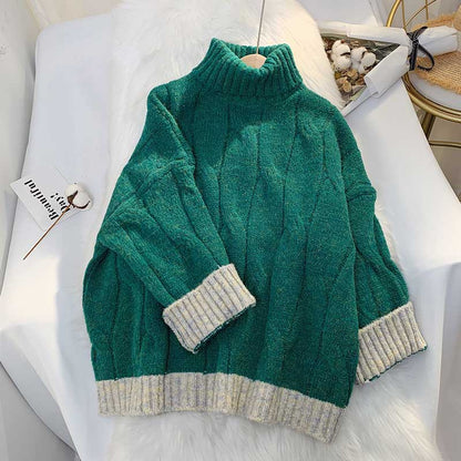Pull col montant torsadé femme rétro japonais paresseux 4910
