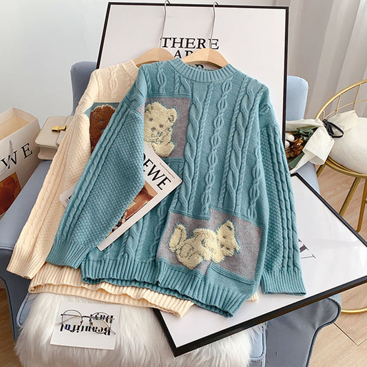 Pull petit ours femme Pull en maille torsadée 5016
