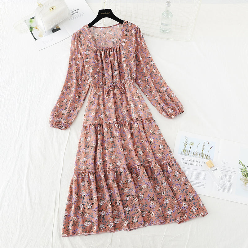 Nouvelle robe fleurie en mousseline de soie à col pour femme 4716