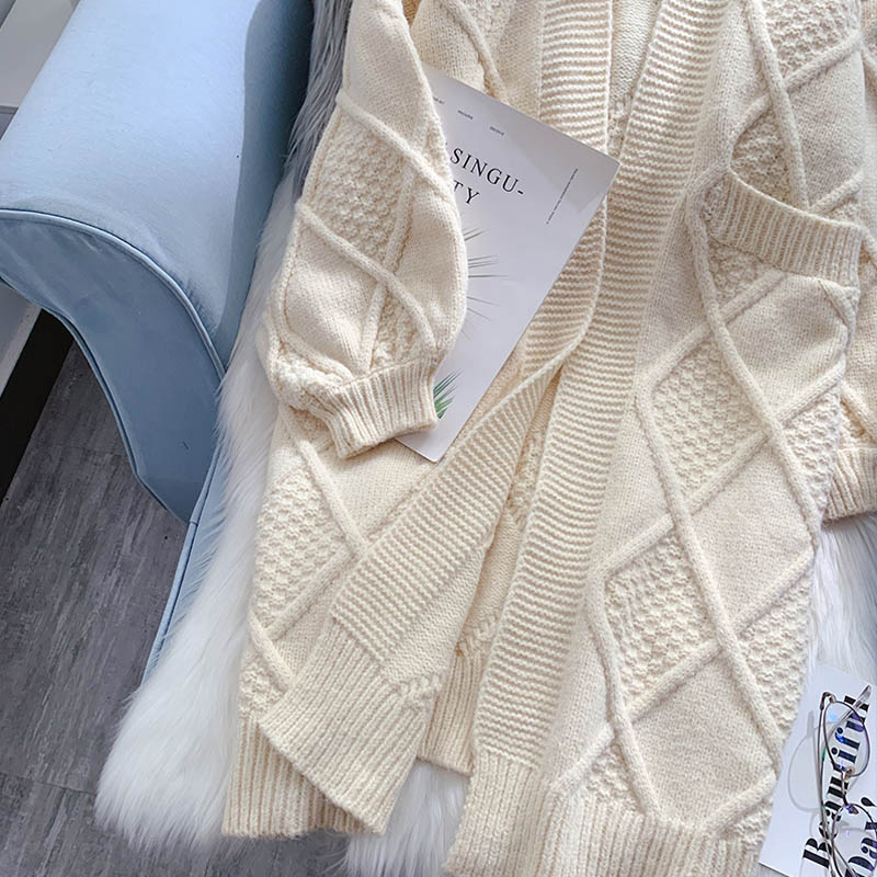Pull cardigan femme ample vent paresseux épaissi fil épais torsadé 4933