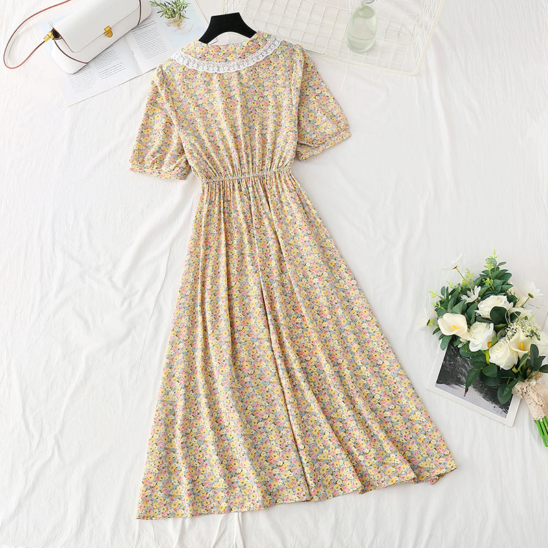 Robe fleurie à col de poupée en dentelle douce robe coupe-vent douce 4856