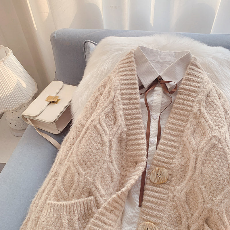 Cardigan en tricot torsadé vintage 5061