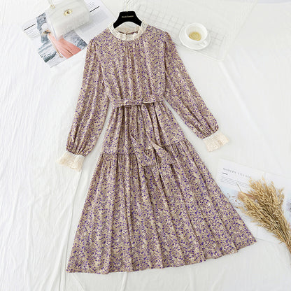 Women's French retro waist, slim and gentle, long sleeved Chiffon Skirt  4722