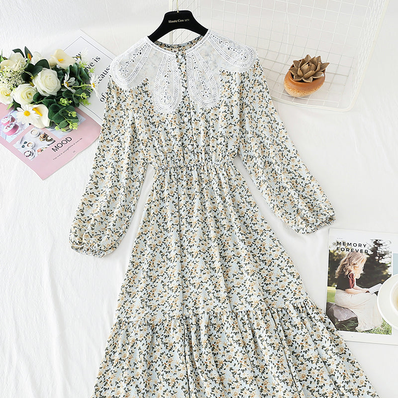 Blütenblatt-Kragen Blumenkleid Damen Super Xiansen Chiffon 4850