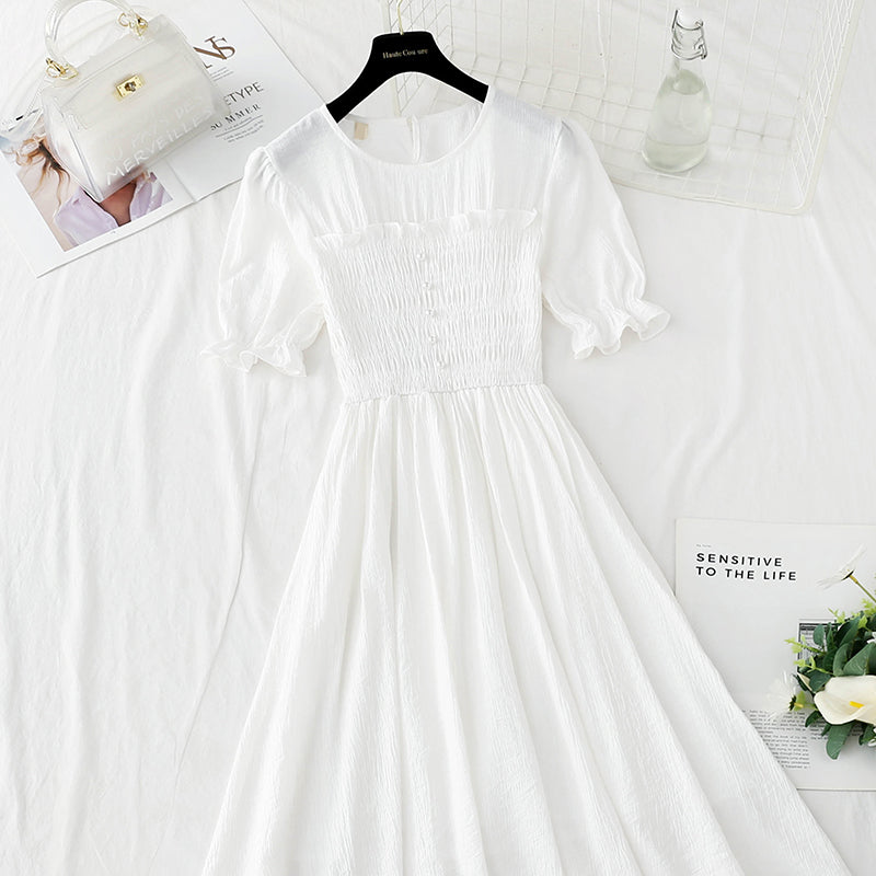 Robe en coton et lin Robe slim rétro française 4884