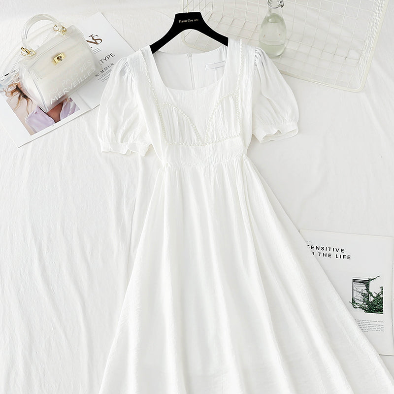 Nouvelle robe de fée française à manches bouffantes et col carré 4867