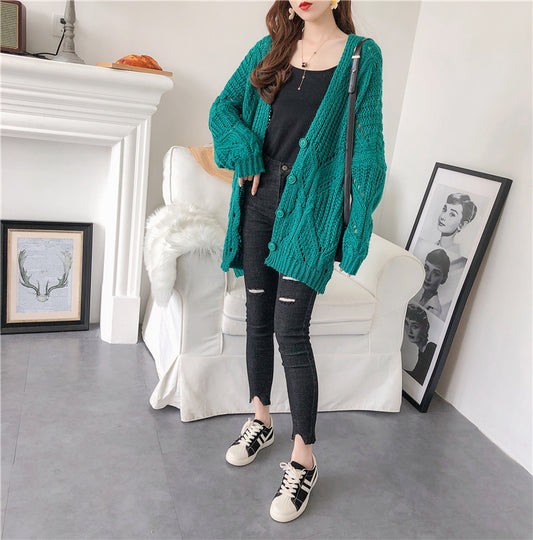 Manteau pull ample ajouré coréen 4909